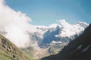 Khatling Glacier surrounded by lofty peaks